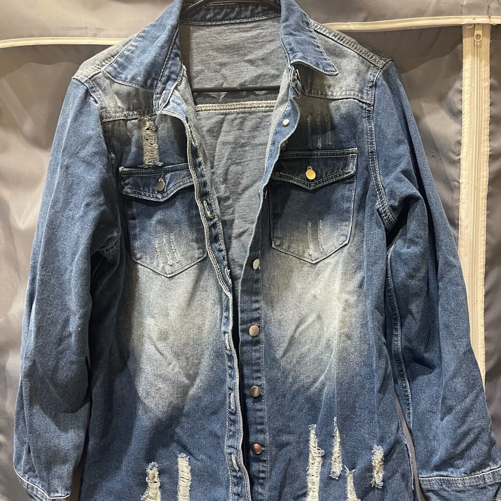Amazon Essentials Blue Distressed Jean Jacket